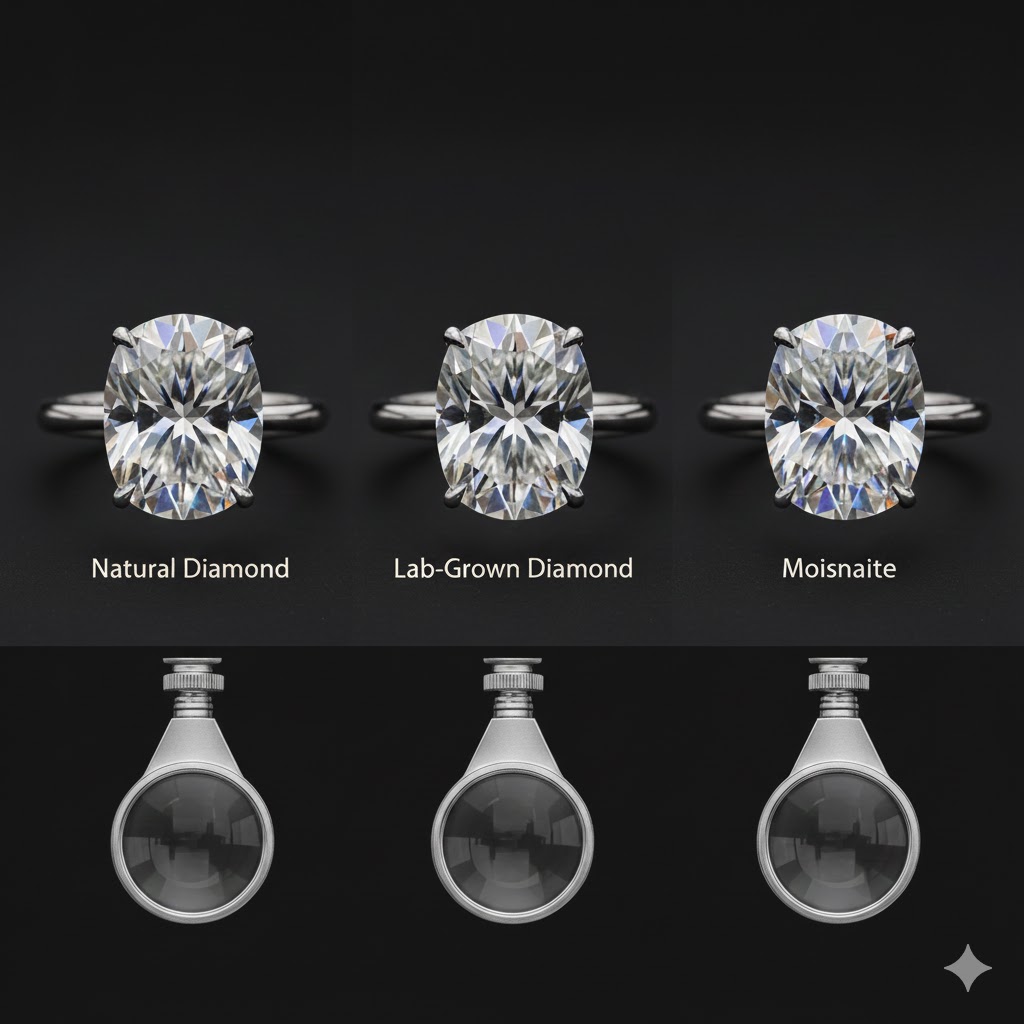 كيف تفرقين بين الألماس الطبيعي، المعملي، والموزنايت؟ (دليل المشتري الذكي).