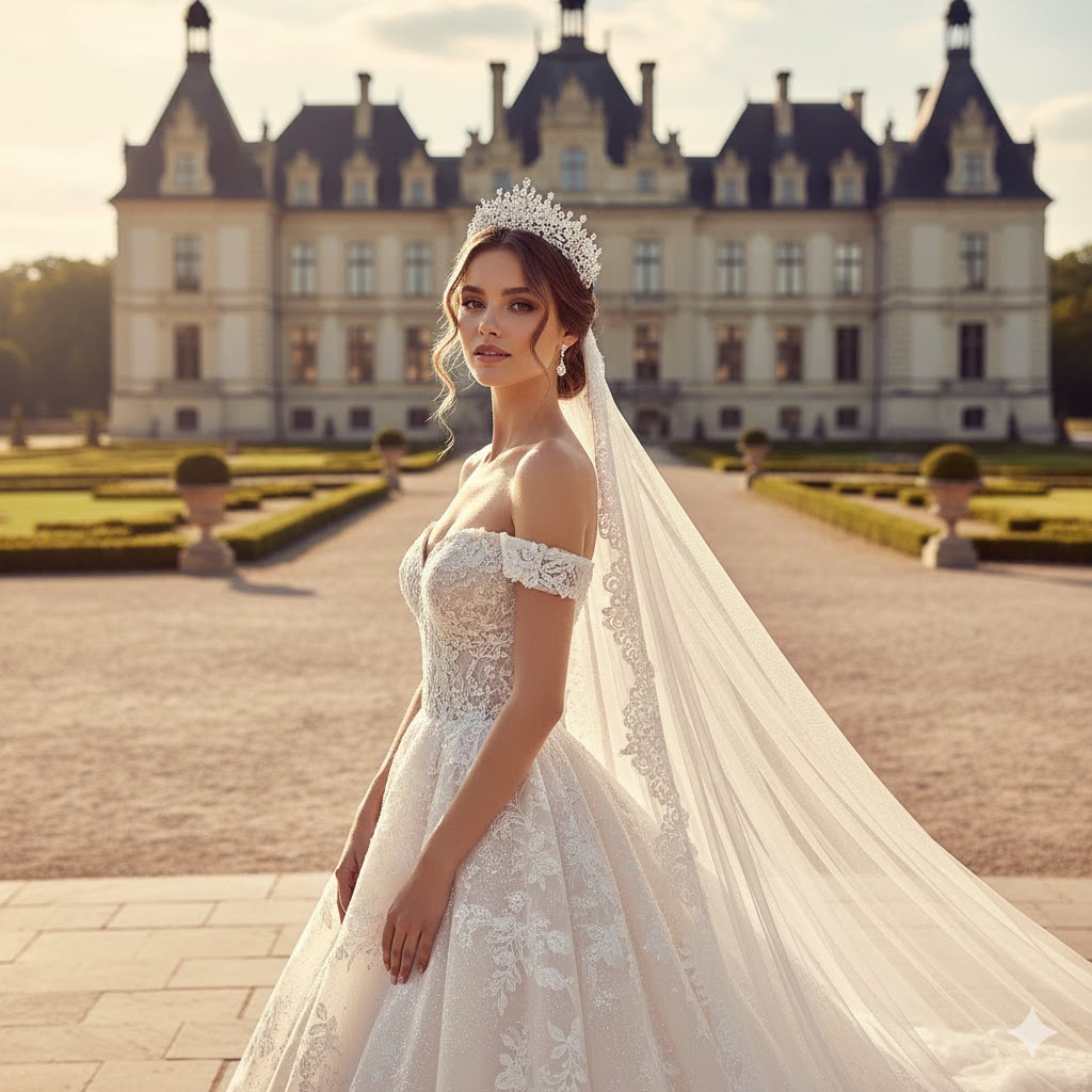 دليل العروس لتنسيق التاج (Tiara) مع تسريحة الشعر وطرحة الزفاف.